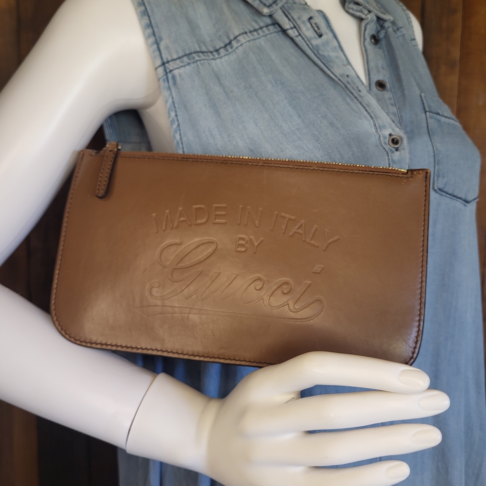 Gucci Brown Leather Clutch Crossbody Convertible Authentic - Picture 2 of 10
